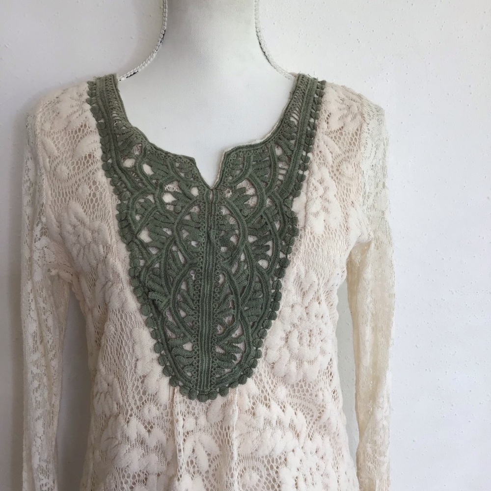 A'Reve Women Chic Sheer Cream Dolly/Olive Lace Detail Brown Ruffle Tier Dress M - Picture 4 of 11